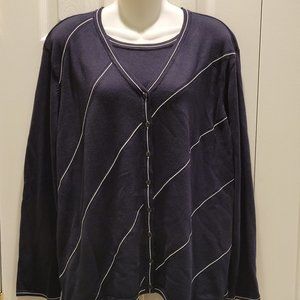 Emma James Liz Claiborne Plus Size 1 Navy Blue Cardigan Sweater Built In Tank